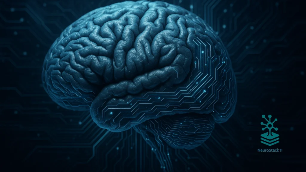 Representação visual das redes neurais artificiais conectadas a um cérebro humano estilizado.