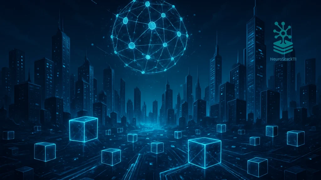 Futuro descentralizado da Web 3.0 em cidade digital