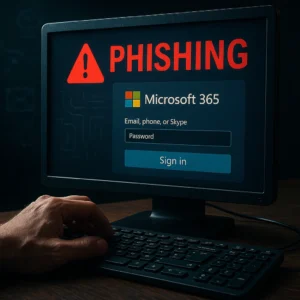 ataque de phishing ao Microsoft 365 com alerta em tela
