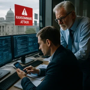 especialistas em cibersegurança analisando incidente de ransomware