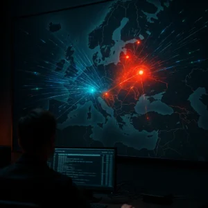 mapa da Europa exibe contra-ataque DDoS a servidores russos