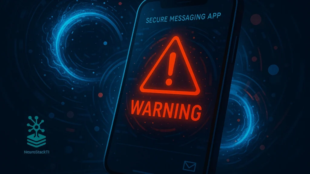 Alerta visual de falha crítica no aplicativo TeleMessage SGNL