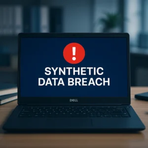 Notebook Dell exibe alerta sobre vazamento de dados sintéticos em ambiente de teste