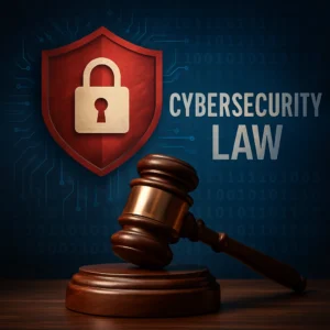 Gavel de juiz e escudo de cibersegurança representam nova lei de Nova York